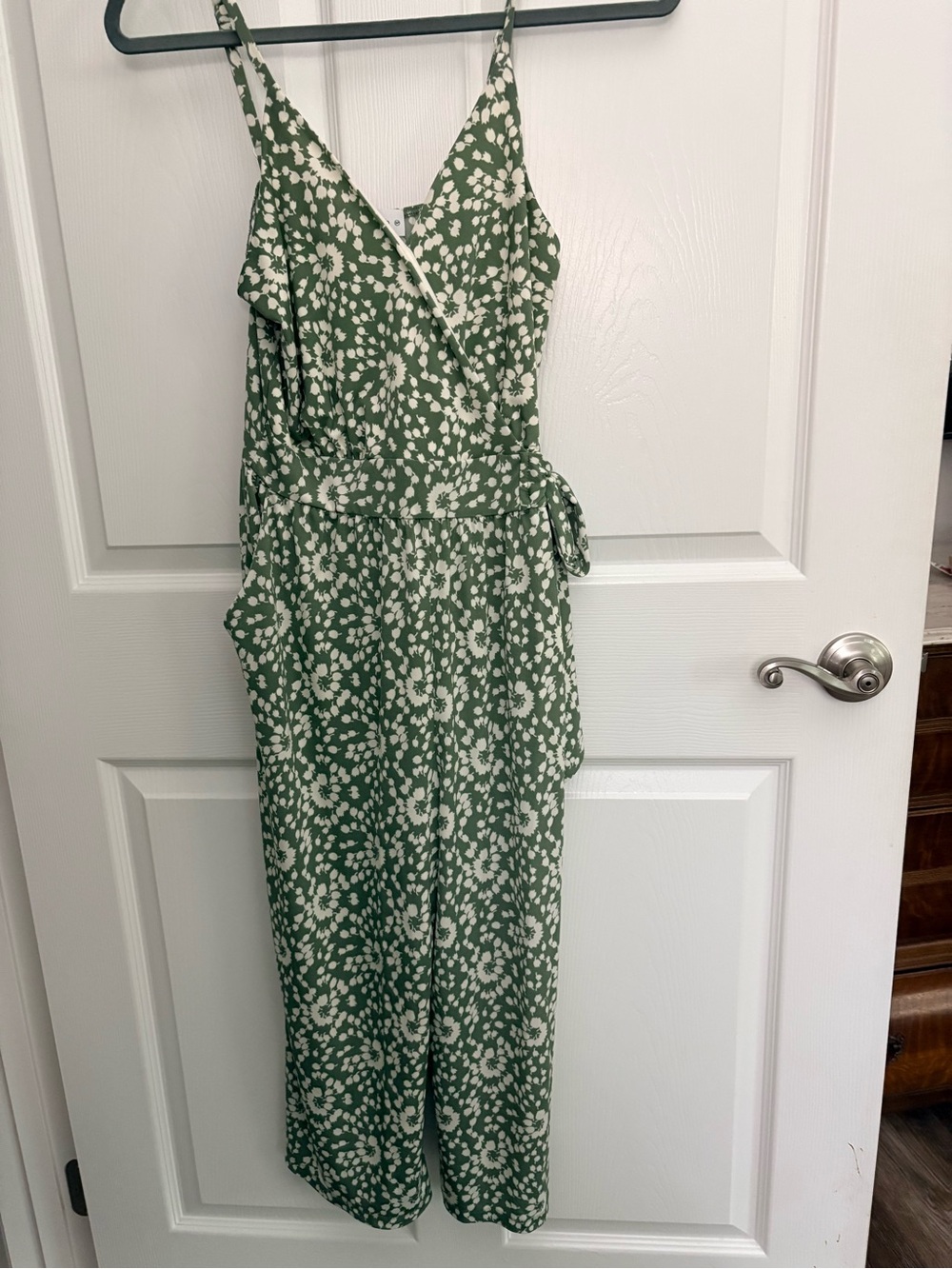 Kaileigh Green and White Floral Wrap Jumpsuit